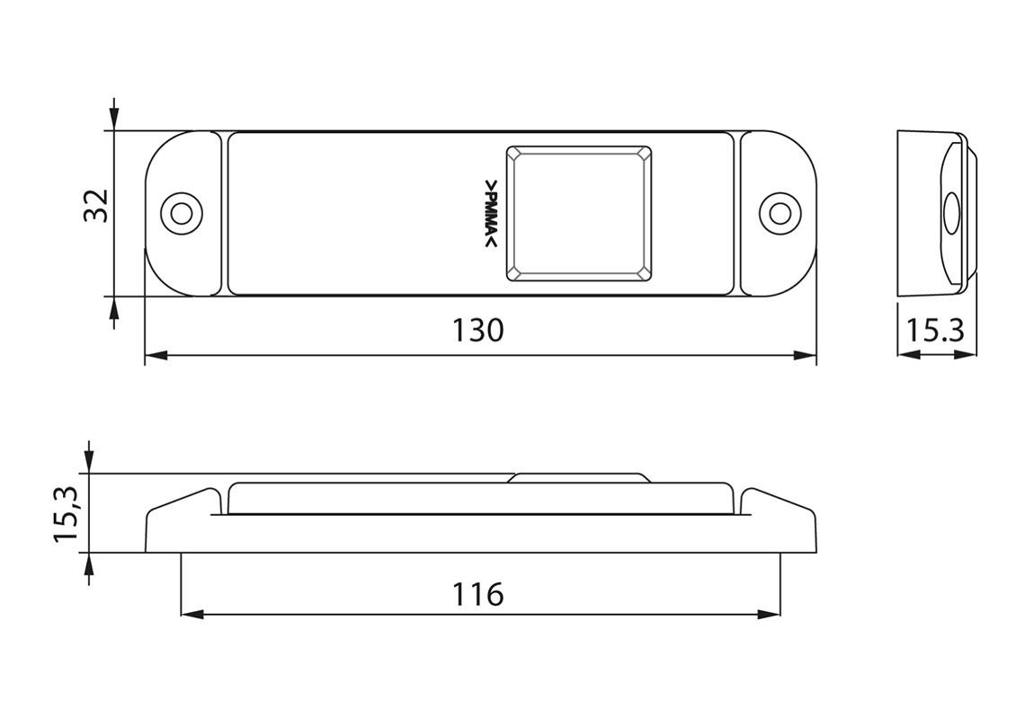 FEU LED BLANC 12/24V CAB1M 130X32MM